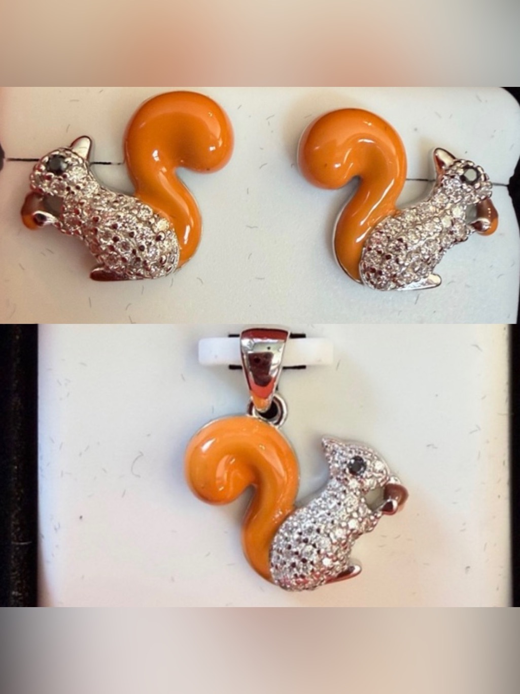 Squirrel 925 Sterling Silver Moissanite .50 Ctw/Each Pendant And Earring Set